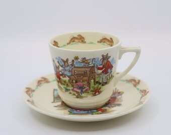 Vintage Bunnykins Cup and Saucer/Artist Scene, Organ Music Scene, and Jump Rope Scene/Royal Doulton