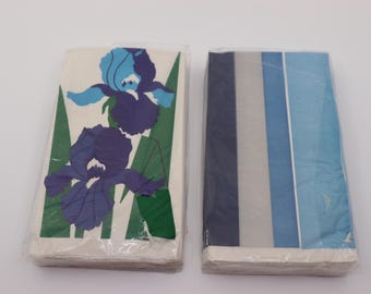 Vintage Party House Blue Paper Guest Towel - Iris Flower and Stripe Design - 2 Packs - 12 Each