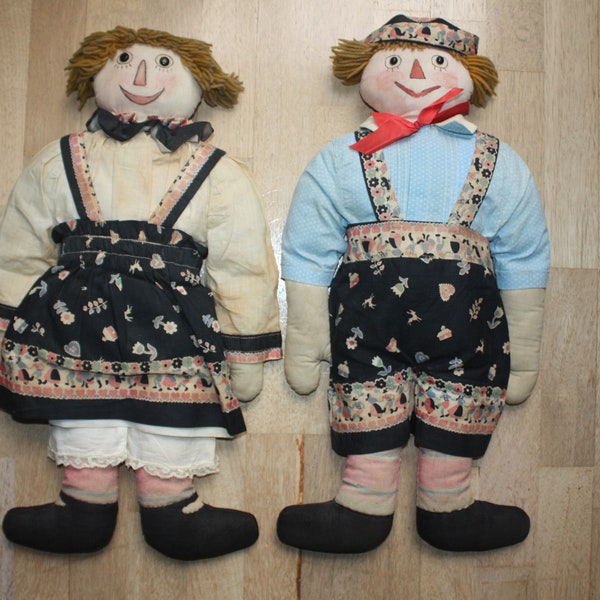 Vintage Antique Raggedy Ann Andy Rag Dolls/Handmade/22"/Primitive