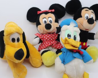 4 Vintage Disney Plush Toys/Mickey, Minnie, Pluto, Donald Duck/1990/Stuffed Animal/Walt Disney World/Disneyland