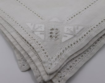 3 Vintage White Embroidery & Cutwork, Hemstitch Linen Placemats/10.5" x 15.5"