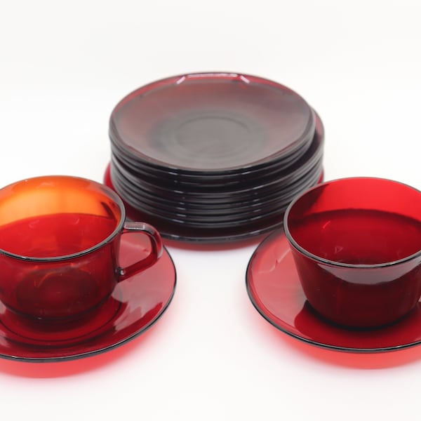 Vintage Arcoroc Luminarc Ruby Red Glass Cup & Saucer France or Anchor Hocking Cup and Saucer or Plates/Replacements