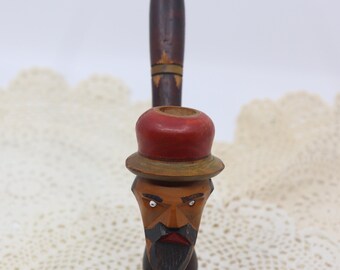Vintage Hand Carved Wooden Two Man Pipe from Italy 1960's/Italian Folk Art/Anri
