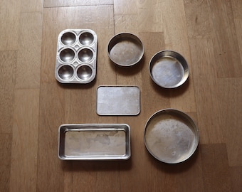 Vintage Kids, Childrens Aluminum Baking Set/Toy Muffin Pan, Cookie Tray, Cake pans/Lot of 6