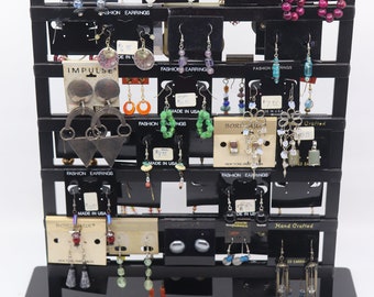 Vintage Black Metal Earring Display Stand/Holds 70 Pairs Earrings/Sales Display/48 Pairs Earrings Included