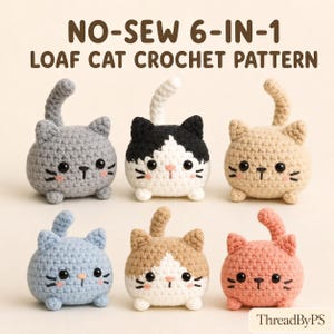 Virkmönster för kattunge i PDF-format, 6 i 1, amigurumi, utan symönster