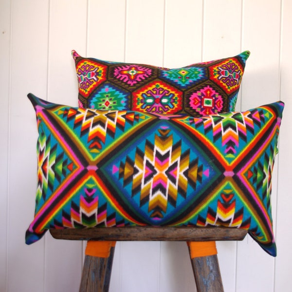 Aztec Cushion Combo Vintage Alexander Henry Neon Fabric TWO cushions