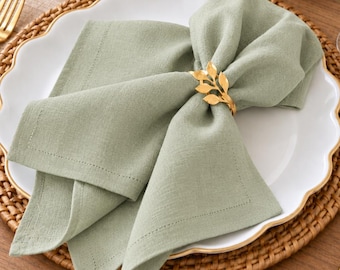 Sage Green French Linen Napkins Set of 4, 20x20 French Linen Cloth Napkins, Stone Washed Dinner Napkins, Wedding Table Decor