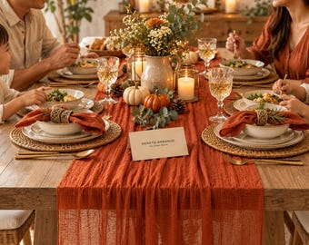 Terracotta Cheesecloth Table Runner 35x120 inch Boho Gauze Wedding Table Runner, Rustic Farmhouse Thanksgiving Bridal Shower Decor