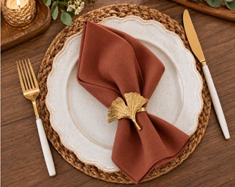 Rust Cloth Napkins Set of 6, 18x18 Cotton Dinner Napkins, Reusable Table Napkins, Wedding Thanksgiving Christmas Dining Decor