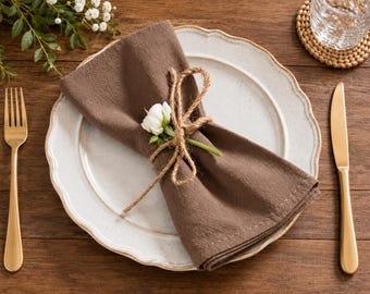 Nude Linen Napkins Set of 8, Cotton Linen Cloth Napkins, 17x17 Dinner Napkins, Reusable Table Napkins, Wedding Dining Decor