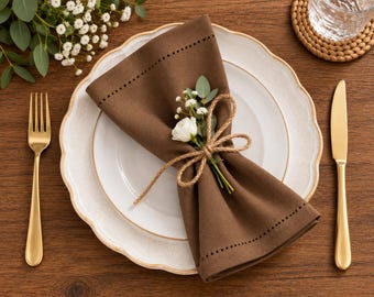 Chocolate Cotton Linen Cloth Napkins Set Of 4, 18x18 Dinner Napkins, Reusable Washable Table Napkins, Wedding Party Dining Table Decor