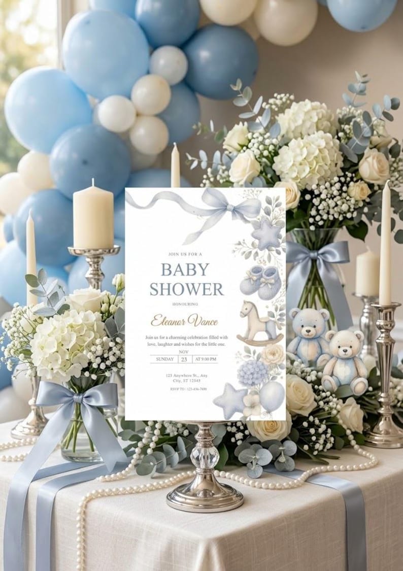 Baby Shower Invitation, Editable Canva Baby Shower Invite, Baby Boy or ...