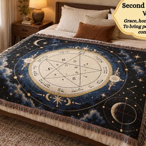 Second Pentacle of Venus Woven Blanket | 60" x 50"  cozy fall throw blanket | witchy aesthetic | love spell symbolism