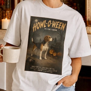 Halloween-t-shirt | Beagle-hund-t-shirt | present till husdjursälskare | bu-korg | unisex-t-shirt | rolig t-shirt | trefärgad Beagle-hund | vintagegrafik