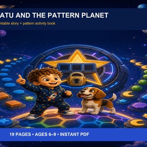 Batu and the Pattern Planet Printable Math Activity Book, Pattern Worksheets for Kids, Space Story PDF, Ages 6-9, Instant Download
