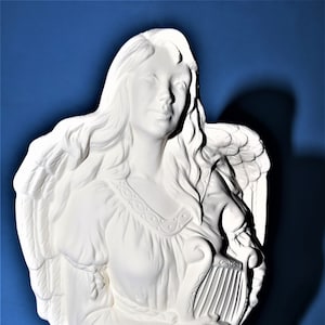 Ceramic Bisque Angel. Large Unpainted Angel. Ready-To-Paint Vintage Angel with Harp. Olga&#39;s Treasures Shop