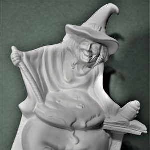 Ready to Paint Witch with Cauldron. Unpainted Ceramic Bisque Witch with Cauldron. Olga&#39;s Treasures Shop