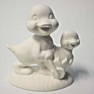 Ready to paint Duck with Baby.Duck Pushing Cart w/Baby.Unpainted Ceramic Bisque Duck.Olga's Treasures Shop