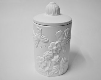 Container with Flowers and Butterfly. Ready to Paint Ceramic Bisque Vase. Olga's Treasures Shop