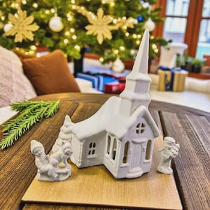Church with Children Playing Ready to Paint.U-Paint Ceramic Bisque Christmas Church.painting your Own Ceramics.Olga's Treasures Shop