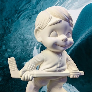Ice Hockey Boy Figurine. Ready to Paint Bisque Atlantic Mold Smiley. Olga's Treasures Shop