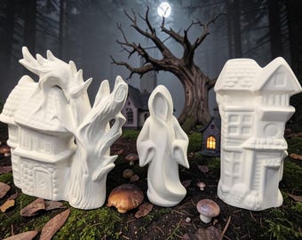 Haunted House Ceramic Unpainted.Ceramic Bisque Halloween Houses.Three Halloween Unpainted Ceramic.Olga's Treasures.Shop