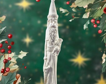 Ceramic Bisque Vintage Pencil Santa Claus w/ a Nutcracker in one hand and a basket in the other hand. Tall Santa Claus. Olgas Treasures Shop