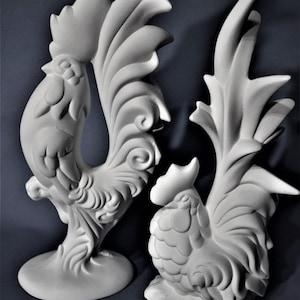 Rooster and Hen Set Ready to Paint. Unpainted Ceramic Bisque Elegant Rooster and Hen .Olga&#39;s Treasures Shop
