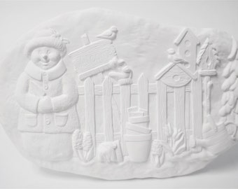 Snowman Welcome Sign Ready to Paint.Welcome Sign Ceramic Bisque U-Paint.Stepping Stone Plaque.Olga's Treasures Shop