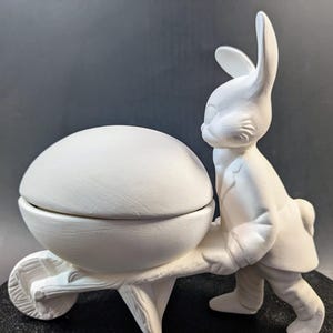 Ready to Paint Duncan Bunny with Egg Cart. Vintage Ceramic Mold Bunny Pushing an Egg Cart. Olgas Treasures Shop