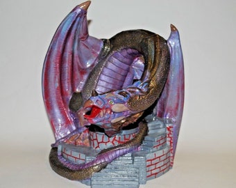 Dragon.Ceramic Dragon.Dragon candle Holder.Hand Painted Ceramic Dragon.Olga's Treasures Shop