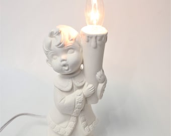 Carols Boy Lampe. U-Paint Keramik Bisque Boy Lampe. Bereit, Keramik cute Boy Lampe zu malen. Light Kit enthalten.Olga s Treasures Shop