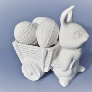 Ready to Paint Ceramic Bunny with Egg in the Cart . U-Paint Ceramic Bisque Rabbit. Bunny  Ready to Paint. Olga's Treasures Shop