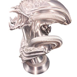 3D Printed Xenomorph, a fictional Alien Creature.3D Printed Metallic Silver Alien Bust Statue. Olgas Treasures Shop