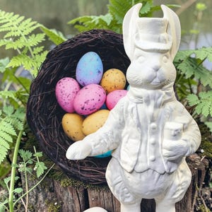 Mr. Rabbit Ready to Paint. Unpainted Ceramic Bisque. Kimple Ceramic Molds. Kimple Ceramic Mold Mr. Rabbit with an Egg. Olgas Treasures Shop