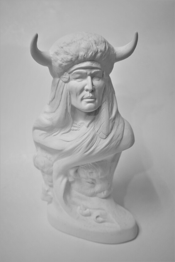 Native American Indian Warrior Statues With Bison Ready to Etsy