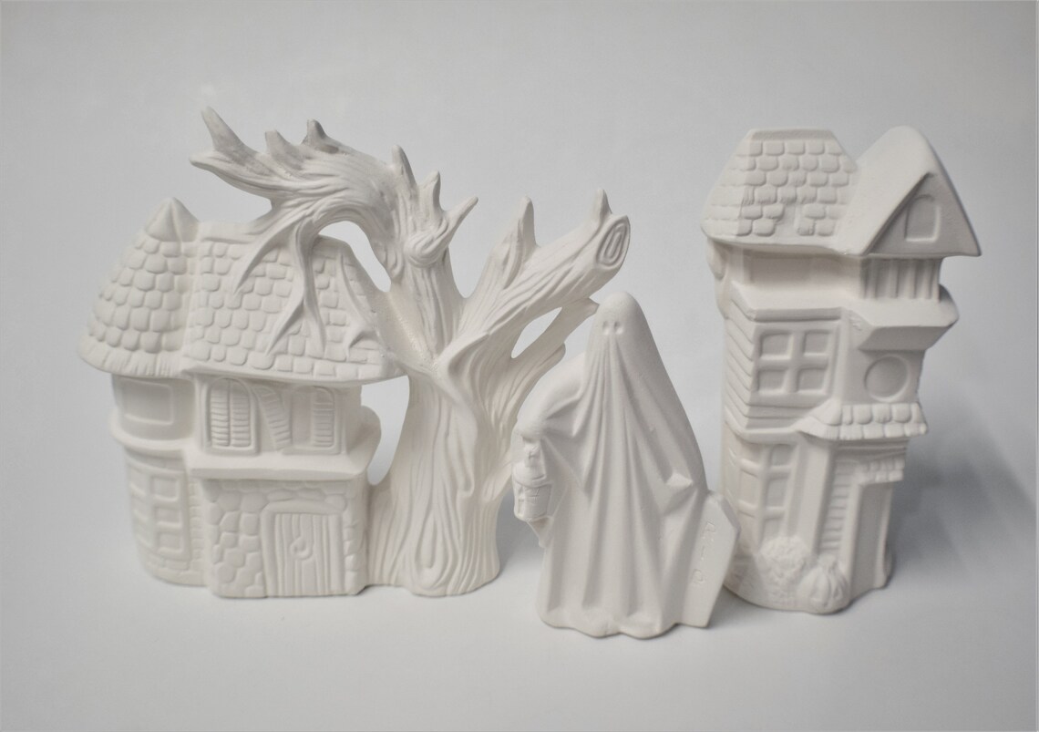 Haunted House Ceramic Unpainted.ceramic Bisque Halloween Etsy