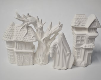 Haunted House Ceramic Unpainted.Ceramic Bisque Halloween Houses.Three Halloween Unpainted Ceramic.Olga&#39;s Treasures.Shop