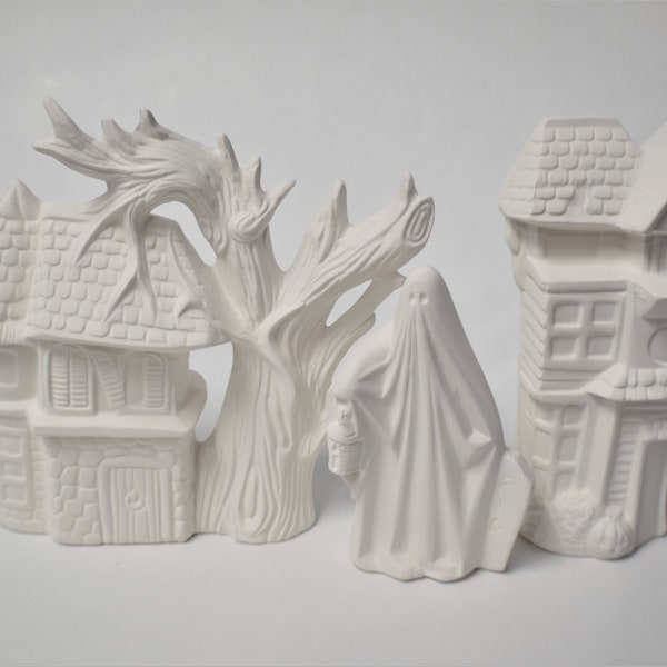 Unpainted Ceramic Village Etsy