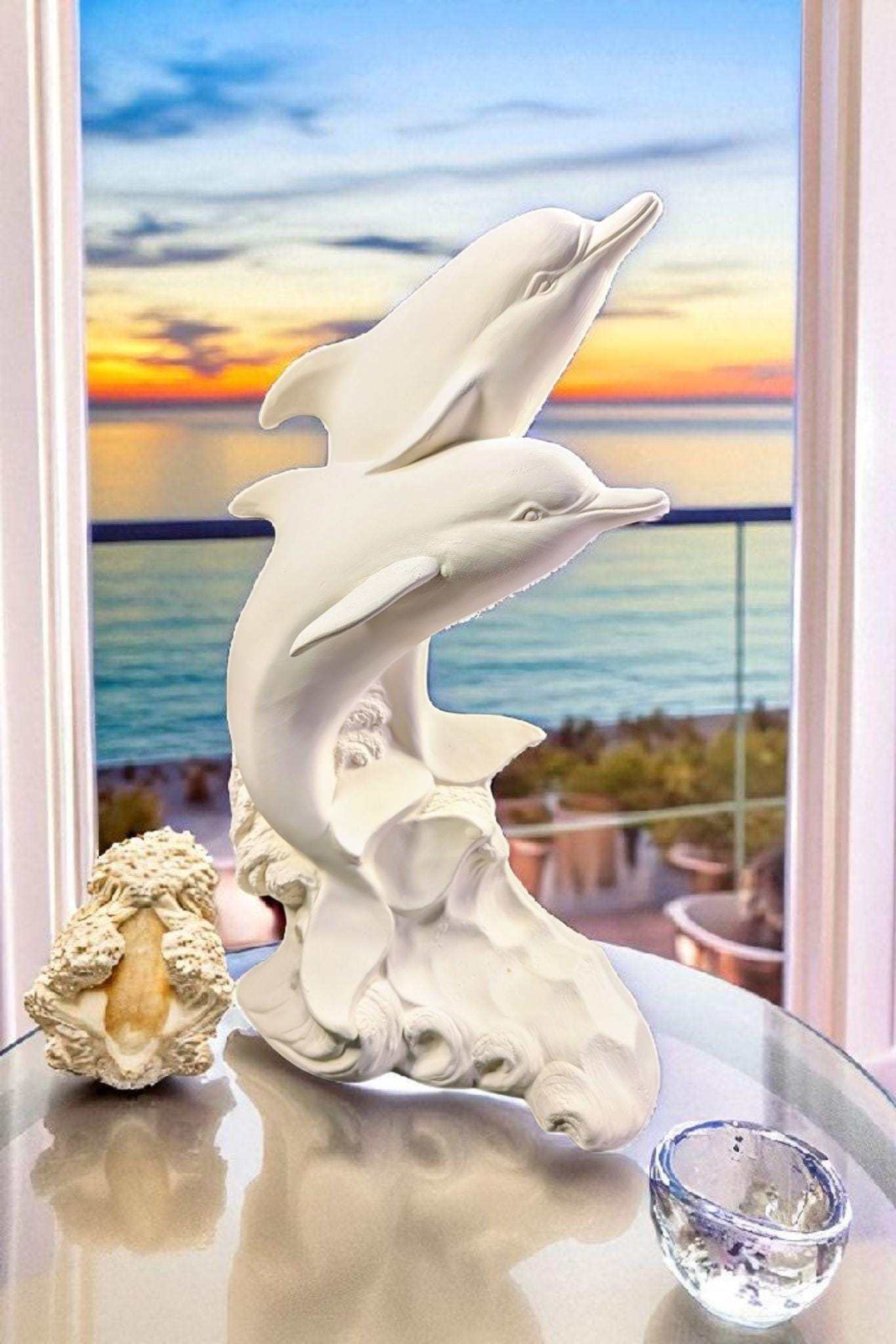 Ready to Paint Dolphin Figurine. Ceramic Bisque Dolphin Statue