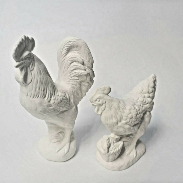 Rooster and Hen Ready to Paint.Unpainted ceramic Bisque Rooster and Hen Set.Olga's Treasures Shop