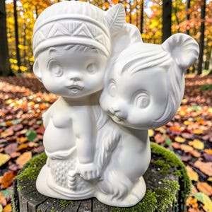U-Paint Ceramic Bisque: Native American Boy with a Bear Figurine