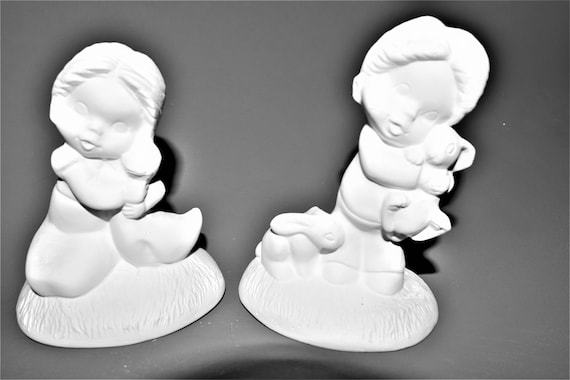 Ceramic Boy and Girl Figurines.ready-to-paint Unpainted Figurines