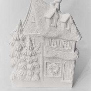 Large Christmas House Plaque.Unpainted Ceramic Christmas House Plaque.Ready to Paint Christmas House.Olga&#39;s Treasures Shop