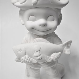 Fisherman Smiley Unpainted.Ceramic Bisque Atlantic Mold Fisherman.Ready to Paint Ceramics Bisque Smiley Fisherman.Olga&#39;s Treasures Shop