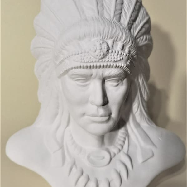 Ceramic Paint to own. Bisque Native American Indian Bust. Ready to paint. Native American Chief Bust Paint-to-Own. Olga's Treasures Shop