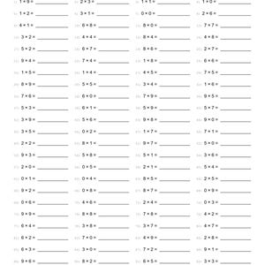 May include: A black and white Grade 2 multiplication worksheet titled LockInMath. The page features 100 one-digit by one-digit multiplication problems arranged in four columns, with blank lines for student name, date, and score at the top.
