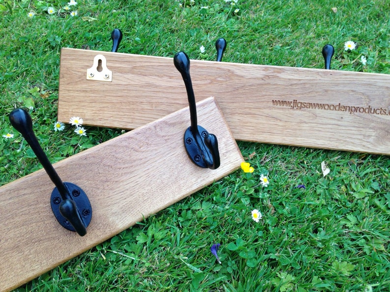 Coat Pegs / Hat Pegs on solid oak backplate Different sizes Etsy