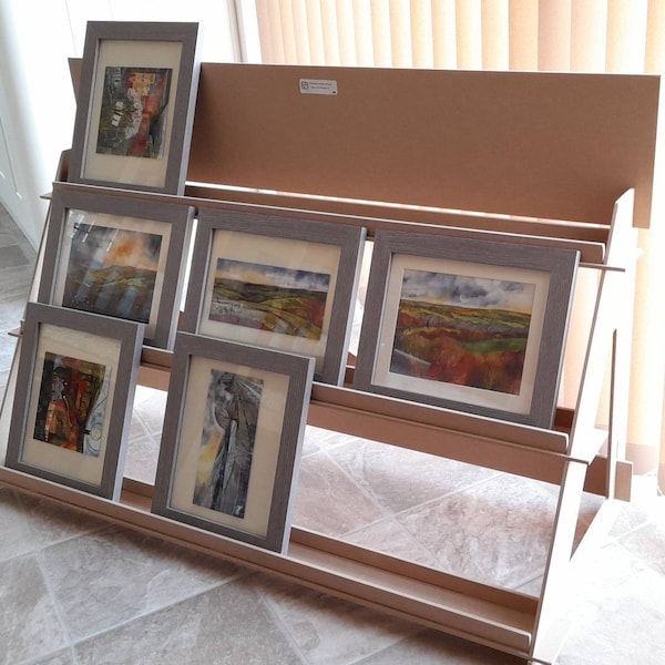 Display Stand (3 Shelf). Designed to hold 9 Ikea style box frames, but also suitable for photos, prints or books. Flat packing!